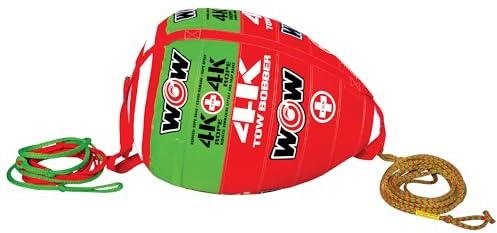 WOW Sports 4K Tow Rope with Bobber - 60 ft - Floating Buoy Indicator - For Deck Tubes & Wakeboarding - 1-4 Riders