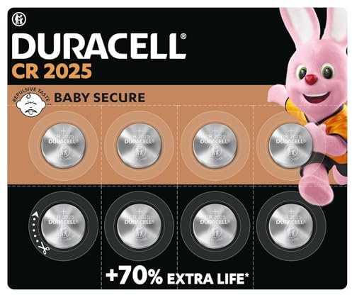 DURACELL 2025 Piles Boutons au lithium 3V (lot de 8) jusqu’à +70 % de longévité - Technologie Sécurité Enfant - Pour clés électroniques, montres de sport et lunettes 3D - Emballage Sécurisé