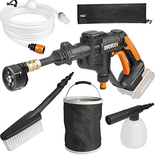 WORX WG629E.91 20V Hochdruckreiniger Hydroshot-Set inkl. Waschbürste, Schaumdüse und Falteimer, Transportabel, Mobil, Hobby, Camping, Biking, Boot, ohne Akku und Ladegerät