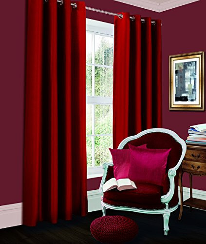 Coppia di eleganti tende termiche/oscuranti di alta qualità, completamente foderate, con occhielli, pronte da appendere, Deep Red, 168 x 183 cm