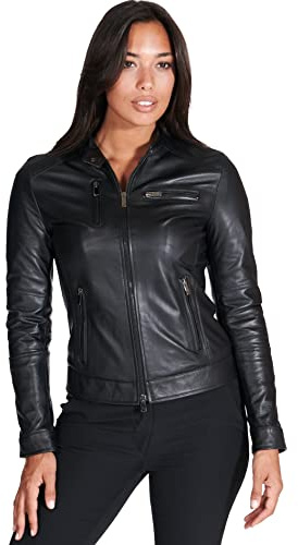 D'Arienzo Giacca Pelle Donna Nera Biker Vera Pelle Made in Italy Giulia Nero/M