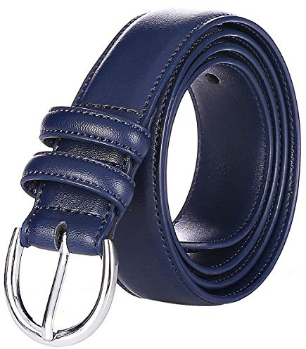 Falari Women Genuine Leather Belt Fashion Dress Belt With Single Prong Buckle 6028-Navy-L
