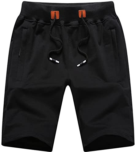 QPNGRP Mens Shorts Casual Drawstring Zipper Pockets Elastic Waist Black 34