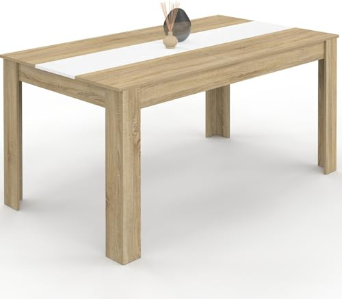IDMarket - Table à Manger Rectangle Georgia 8 Personnes Imitation hêtre et Blanche 160 x 80 cm