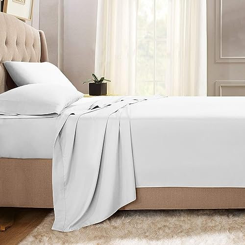 Pizuna Laken ohne Gummizug 90x200 cm Baumwolle Weiß, 400 Fadenzahl 100% Langstapel Baumwolle Bettlaken, Satinbindung Flachlaken 180x280 cm