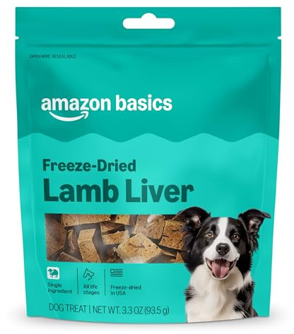 Amazon Basics Freeze-Dried Raw Single Ingredient Dog Treats, Lamb Liver, High Protein, Healthy Training Treats or Meal Topper for all Dogs, Grain-Free, 3.3oz (Previously Wag)