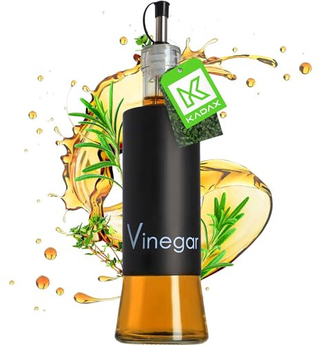 KADAX Vinegar Dispenser, Glass White Vinegar Bottle with Nozzle for Cooking, Kitchen Liquid Dispenser, Airtight Container for Vinegar (280 ml, Black)
