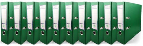 Netuno 10 raccoglitori A4 verde 2 anelli dorso 8 cm raccoglitore documenti ufficio cartone Rivestito in Polipropilene con Meccanismo a Leva organizer faldone documenti classificatore