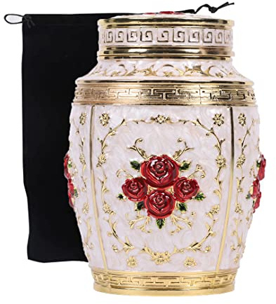 Medium Urn for Human Ashes - Rose Cremation Urn for Ashes Women Mom - Urns for Human Ashes Female Mother Hold 70 Cubic inches of Ashes - Suitable for A Lost Baby or Girl (Gold-Red)