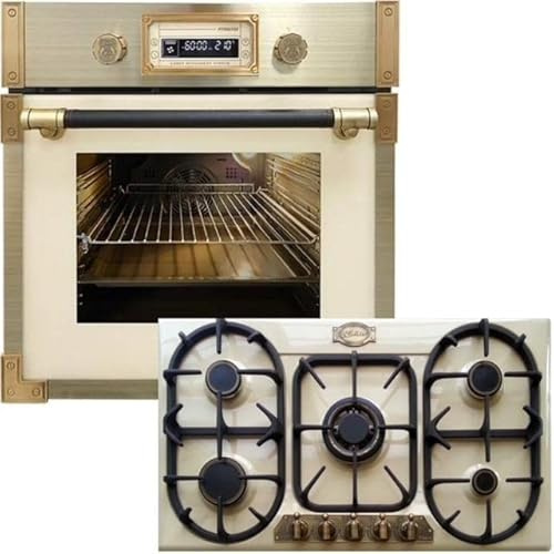 Kaiser Four pyrolyse « EH 6427 ElfAD+KG 9325 ElfEm», four à encastrer pyrolyse rétro 73 L verre ivoire 60 cm+cuisinière encastrée, Ivoire émaillée, 3,8 KW WOK, contrôle du gaz/propane