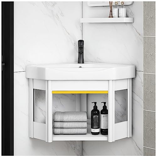 Lavabo D'angle Mural Avec, Lavabo D'angle En Céramique Blanc - Lave Main En Céramique - Montage Mural Petit Lavabo D'angle Mural Pour Salle De Bain Avec Base Triangulaire En Style Moderne ( Color : Wi