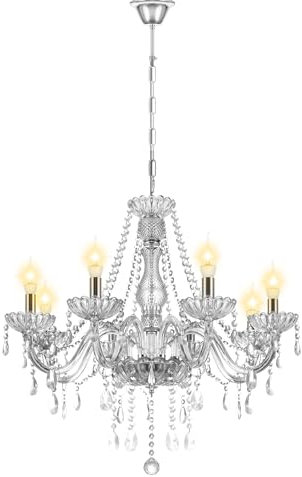 Ridgeyard Baroque Salon Lustre en Cristal,Moderne 8 Bars E14 Transparent K5 Cristal Verre Lustre Pampille Suspension Lampe de Plafond avec Chaîne Réglable pour Salon, Chambre, Salle à Manger, Hôtel