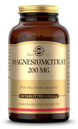 SOLGAR® Magnesiumcitrat 200mg | Für Energie, Psyche & Muskeln | hohe Bioverfügbarkeit | 120 vegane Tabletten