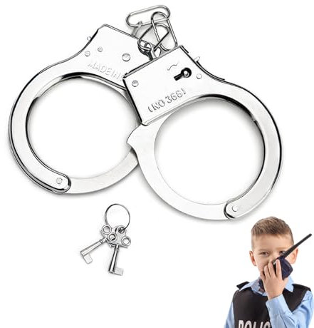 Doukesh Manette Polizia Giocattolo con 2 Chiavi, Manette per Bambini, Manette in Acciaio, Manette Polizia, Manette Giocattolo per Bambini, Oggetti di Scena per Cosplay di Natale e Halloween