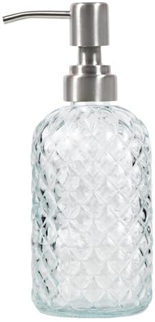 Dispenser per sapone da bagno e cucina in vetro con pompa in acciaio inox 304 (trasparente)