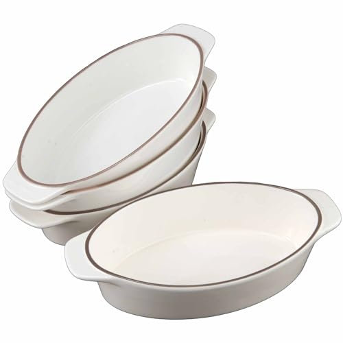 Oval Ceramic Baking Dish Set Of 4 with Handles Oven To Table Ideal for Lasagne/Pie/Casserole/Tapas (5x 12x 22cm/8.5inch) White