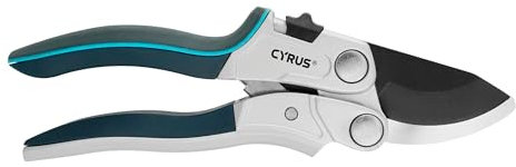 CYRUS Ratsche Gartenschere,Gartenschere SK5 Kleine Astschere (bis Ø22 mm),Ideal zum Beschneiden von Ästen und Zweigen im Garten,Länge: 22 cm