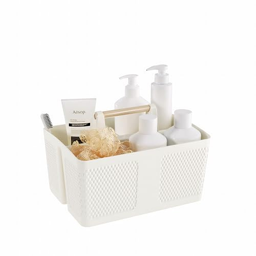 Xuhdukc Shower Caddy Portable and Cleaning Caddy Organizer for Bathroom, Kitchen,Toiletries Storage, Caddy organizer with handle, Rust-Resistant, Durable Material(Milky White, 9.36L×7.73W×7.24H)