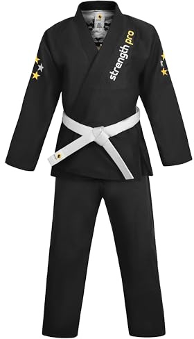 Strength Pro BJJ GI Men Brazilian Jiu Jitsu Gi IBJJF Kimono Jiujitsu Gi Men Preshrunk Fabric For Martial Arts Training & Judo Gi Men Women Black Gi