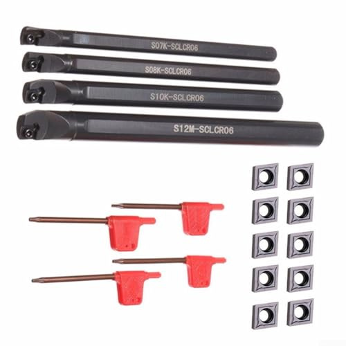 Set di utensili CNC per alesatura del foro interno, 7/8/10/12 mm, SCLCR06, barra di alesatura per tornio + 10 inserti CCMT0602, per scanalatura di tornitura