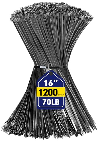 Zip Ties, RAZCC 1200pcs Black Cable Zip Ties 16 Inch, Heavy Duty Plastic Wire Ties with 70lb Tensile Strength, Self-Locking Black Nylon Tie Wraps for Indoor and Outdoor