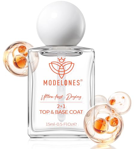 modelones Clear Nail Polish 3-in-1 Top Coat and Base Coat, Nail Strengthener, 15 Ml Quick Dry Long Lasting Shine Chip Fade Resistant Nails Protect Care Gifts for Women
