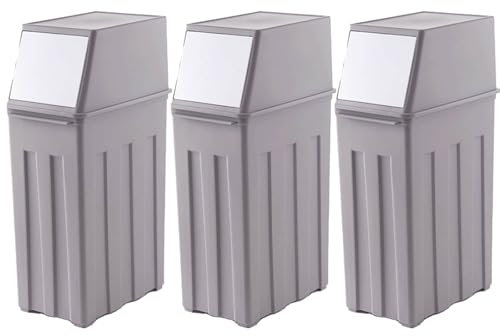 PRMTYUP Papelera DoméStica De 30 L con Tapa Abatible, Papelera para Sala De Estar, Papelera para Cocina, Papelera para BañO, Papelera Alta Y Estrecha para Oficina,Gris,3pcs