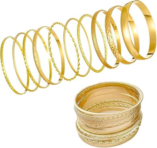10 st gyllene boho armband set kvinnor – stapelbara vintagearmband, indiskt armbandsset, gyllene armband för bröllop/fest, armsmycken för kvinnor bröllopsfest