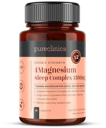 Double Strength Magnesium Sleep Complex 1500mg x 90 Caplets – 247mg Elemental Magnesium – Bis-Glycinate, Malate, L-Taurate & L-Theanine - 3 Months Supply