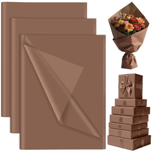 Lot de 60 feuilles de papier de soie marron PLULON, pour emballage cadeau, 35 x 50 cm, pour sacs cadeaux, décoration florale, mariage, anniversaire, fête