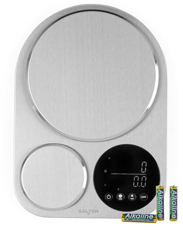 Salter Dual Platform Scale – Electronic Baking Scale, Stainless Steel, Large 5kg Platform, Small 500g Precision Platform, Tare Function, Liquid Measurement, Imperial/Metric, Digital LED Display