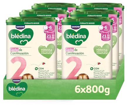 Blédina 2, Leche de Continuación para Bebé, Fórmula Completa con Vitaminas, Minerales, Omega 3 y Fibras. Sin Aceite de Palma, Sin Conservantes Ni Azúcares Añadidos. Desde los 6 Meses, Pack 6x800g