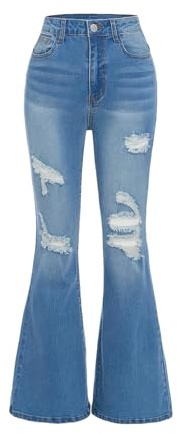 Jean Fille Trompette Pantalon en Denim Evasé Taille Haute Y2K Pantalon en Denim À Pattes D'eléphant Décontracté Tenue De Danse Jazz pour Enfants (Blue, 9-10 Years)