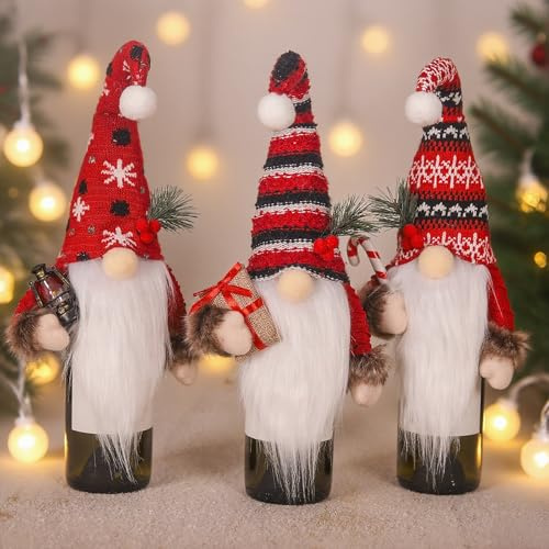 Julvinflaskskydd, julvinflaskskydd, julvinflaskskydd, julstammar vinflasklock, julvinflaskor, julvinflaskor, juldekorationer bord (A)