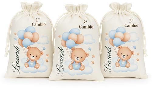 Sacchetti Primo Cambio Ospedale Personalizzati con Nome – Set Nascita Neonato Bimbo/Bimba – Sacchetto Corredino Maternità – Idea Regalo Baby Shower – Made in Italy
