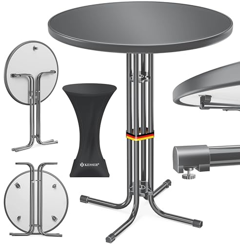 KESSER Table de bistrot pliable - Plateau en acier inoxydable revêtu par pulvérisation - Pieds réglables en hauteur - Table de fête - Pour l'intérieur et l'extérieur - Table de réception - Blanc (1