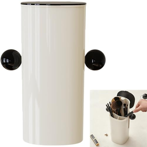 Smaoqingji Soporte Para Brochas Maquillaje con Tapa - 1 Unidad, Color Crema, Porta Brochaser de Maquillajes, Adecuado Para Guardar Pinceles Maquillaje, Lápices Cejas, Lápices Delineadores Ojos, etc