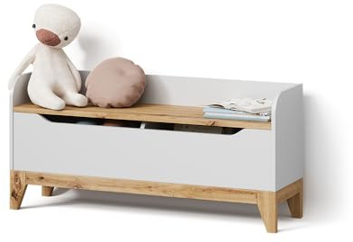 Livinity Cassapanca per giocattoli Mailo, Bianco/Artisan, 107.2 x 50 cm con sedile a panchina