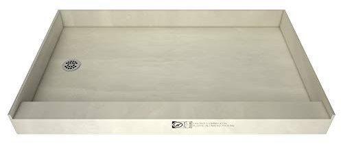Tile Redi 3060L-PVC Shower Pan with Left Drain- Single Curb Shower Base, 2 PVC Drain, and Plate Included, 60 Width x 30 Depth