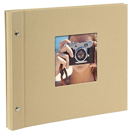 goldbuch skruvalbum med fönsterutskärning, Bella Vista Trend, 30 x 25 cm, 40 svarta sidor med pergaminskiljeblad, utbyggbara, linne, sand, 26506