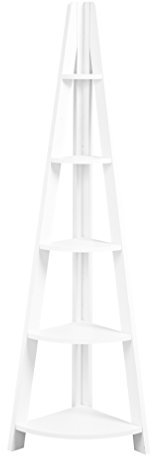 LPD Home Tiva Corner Ladder Shelving – 4 Tier Leaning Shelf Unit, Modern Ladder Style Corner Storage & Display Shelves for Living Room, Bedroom or Office (White)