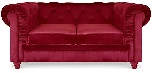 Menzzo A605V2 Contemporain Canapé 2 Places Bois/Velours Rouge 80 x 157 x 72 cm