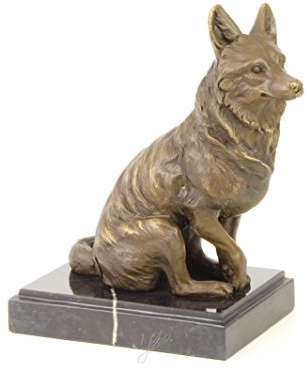 Bronsfigur skulptur motiv: Räv på marmorbas höjd 21,5 cm 2,4 kg