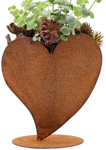 Rostikal Pflanzherz aus Edelrost 32 cm – wetterfeste Gartendekoration aus Metall, Deko - Herz aus Cortenstahl für Garten, Terrasse & Wohnbereich außen