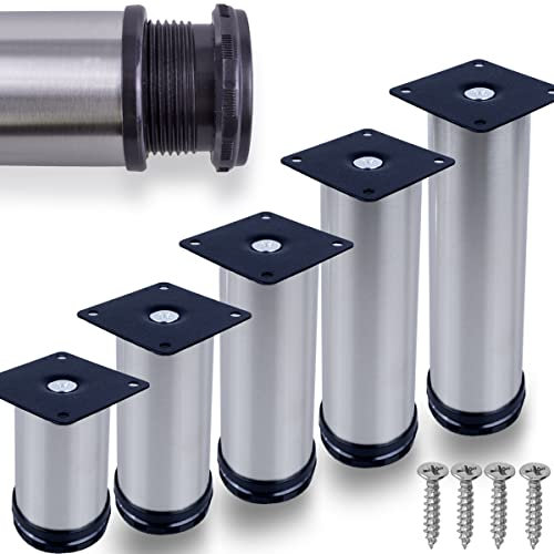 Stahlia Möbelfüße Edelstahl verstellbar (4er Set) Ø50mm | Höhe: 60mm (+20mm) Schrankfüße für Sideboard Kommode Sockelfuß für Couchtisch Lowboard mit Schrauben