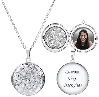 U7 Stainless Steel Locket Jewelry for Women Chain 22 Inch Vintage Flower Engraved Round Photo Lockets Pendant Necklaces
