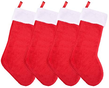 Livder 4 Pack Christmas Stockings Red and White Plush Fireplace Hanging Velvet Stockings for Christmas Decoration Supplies, 20 Inch