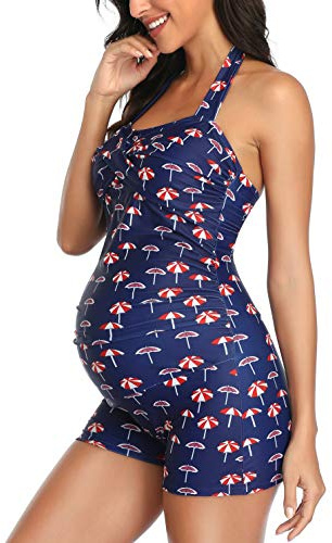EastElegant Graviditetsbaddräkt en del retro halterneck baddräkter med boyleg graviditet baddräkter Boyshort,Paraply, L