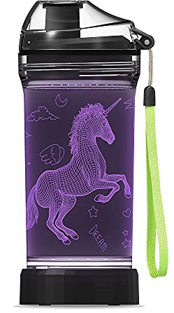 YuanDian Light Up Kids Water Bottle with 3D LED Light- 14 OZ Tritan BPA Free - 7 Color Light Cool Drinking Cups Gift for School Kids Girl Child (Unicorn)