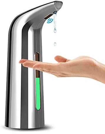 Automatic Soap Dispenser, Touchless Liquid Soap Dispenser Silver, Touchless Soap Dispenser for Kitchen Sink and Bathroom, with Infrared Motion Sensor, Waterproof, 400ml/14oz Silver